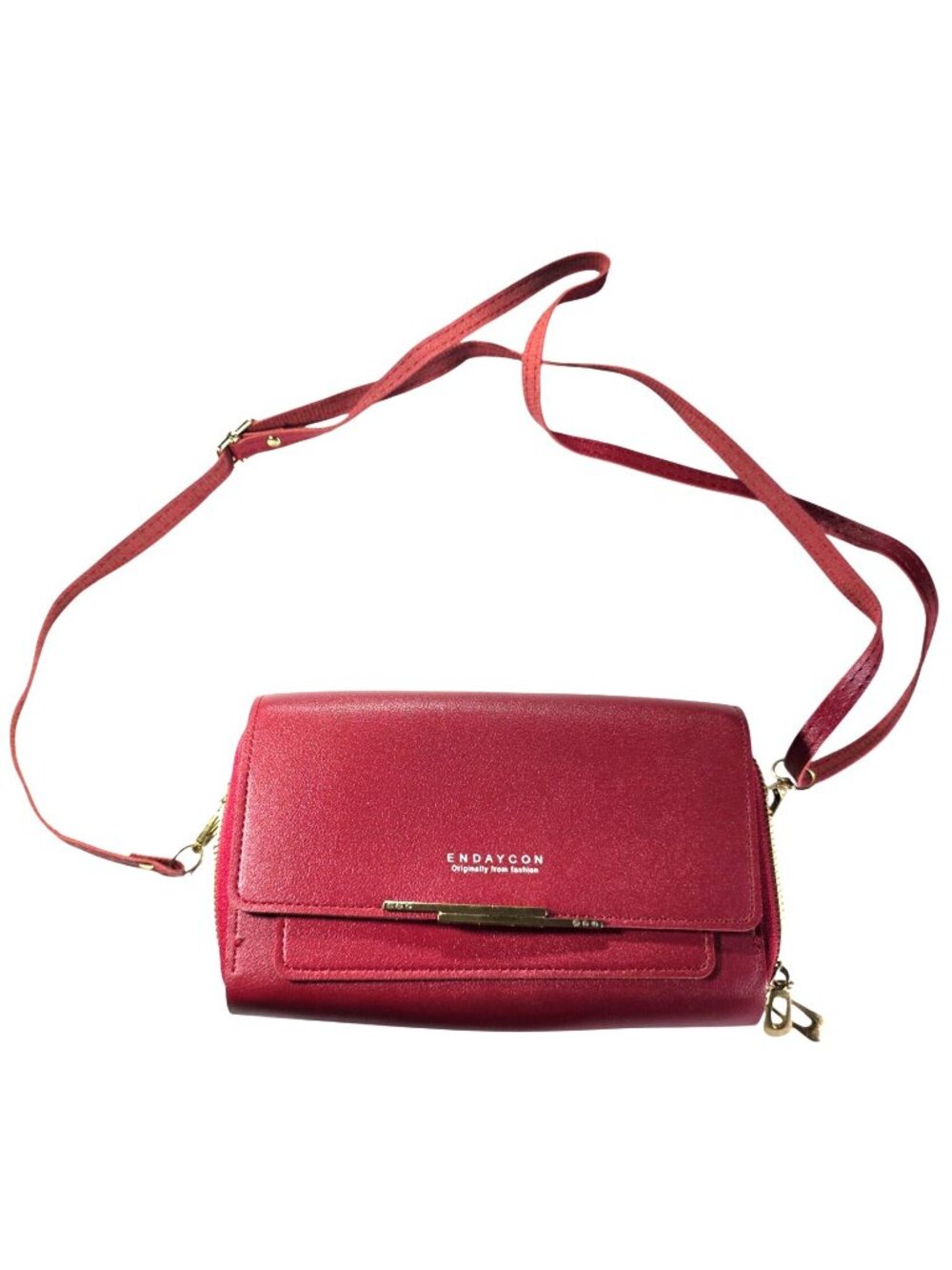 Endaycon Purse Red Crossbody Wallet Gold Accents Adjustable Strap Handbag